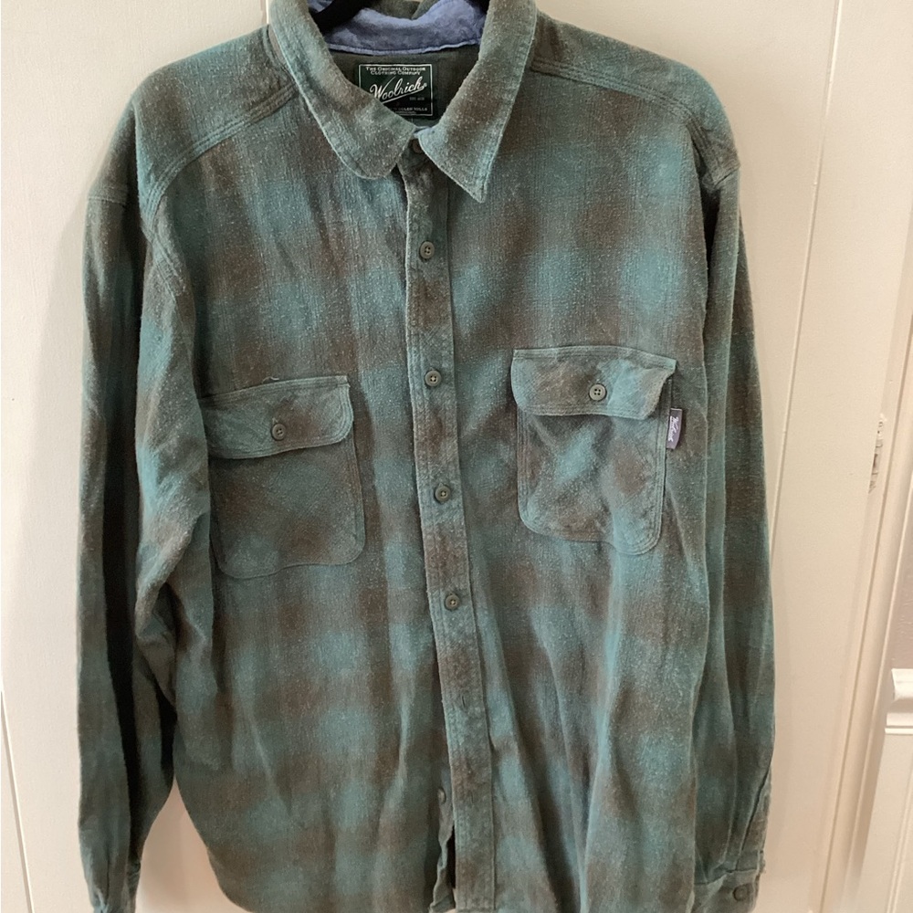 Woolrich Men's Green and Brown Plaid Button-Down Shirt